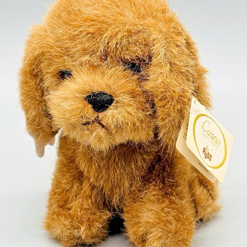 Russ Caress Soft Pets Puddles Puppy Dog Plush Stuffed Animal 6 inch 1980s TAGS